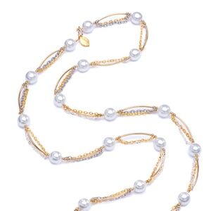 42" Gold-Tone Crystal Pearl Necklace – Montreal Made